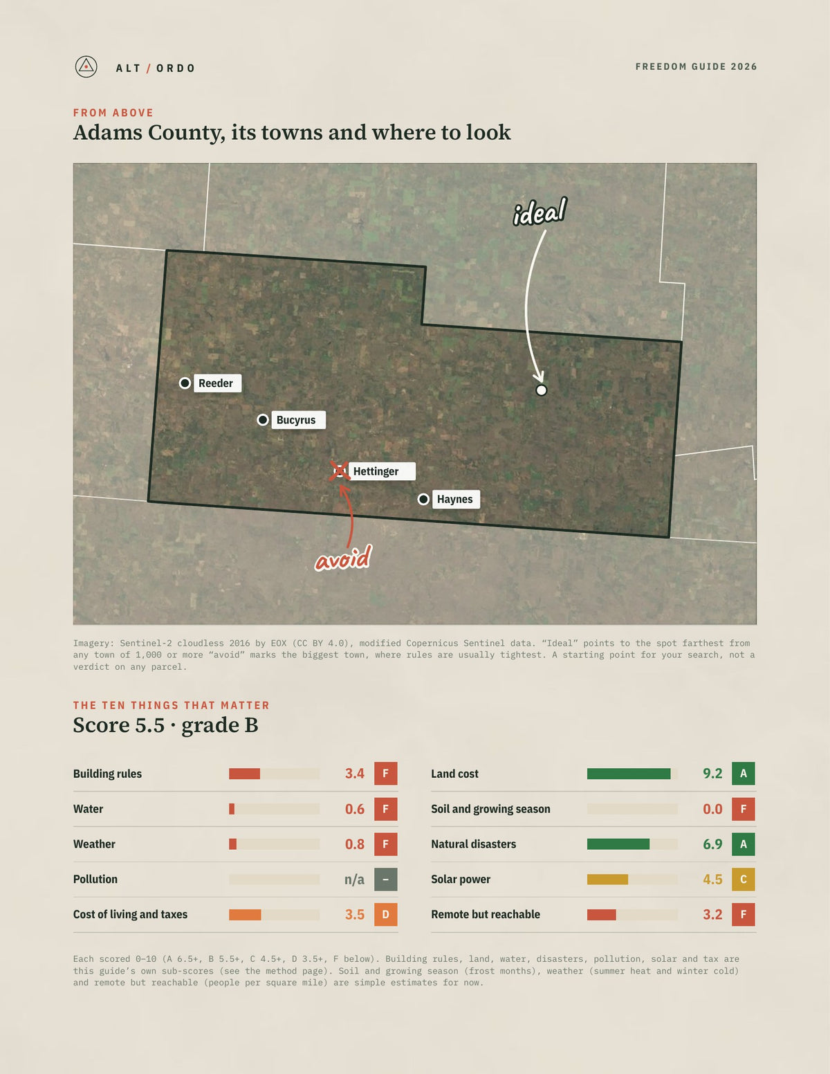 Adams County, North Dakota Off-Grid Guide 2026 from above