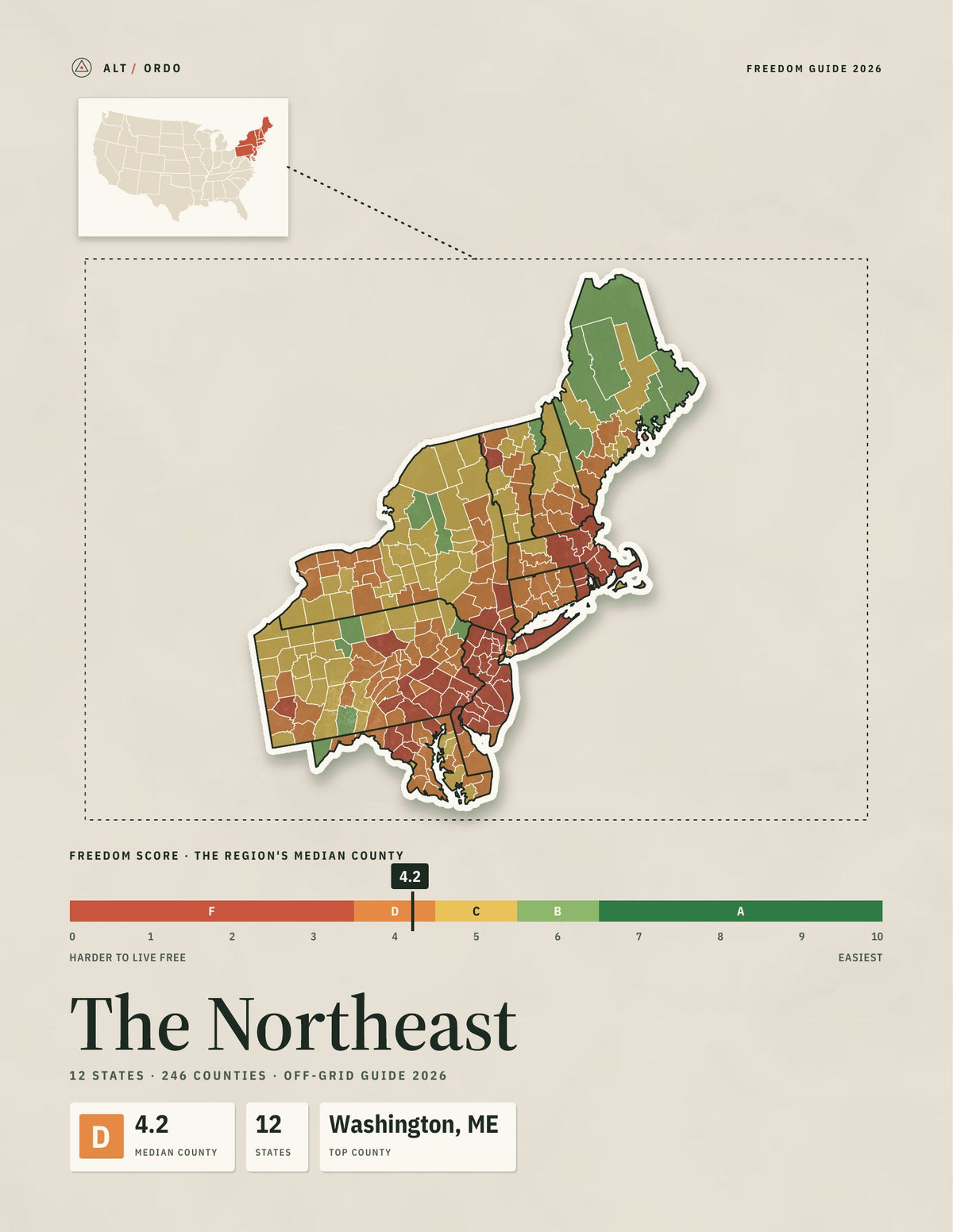 Northeast Off-Grid Guide 2026: 12 States, 246 Counties