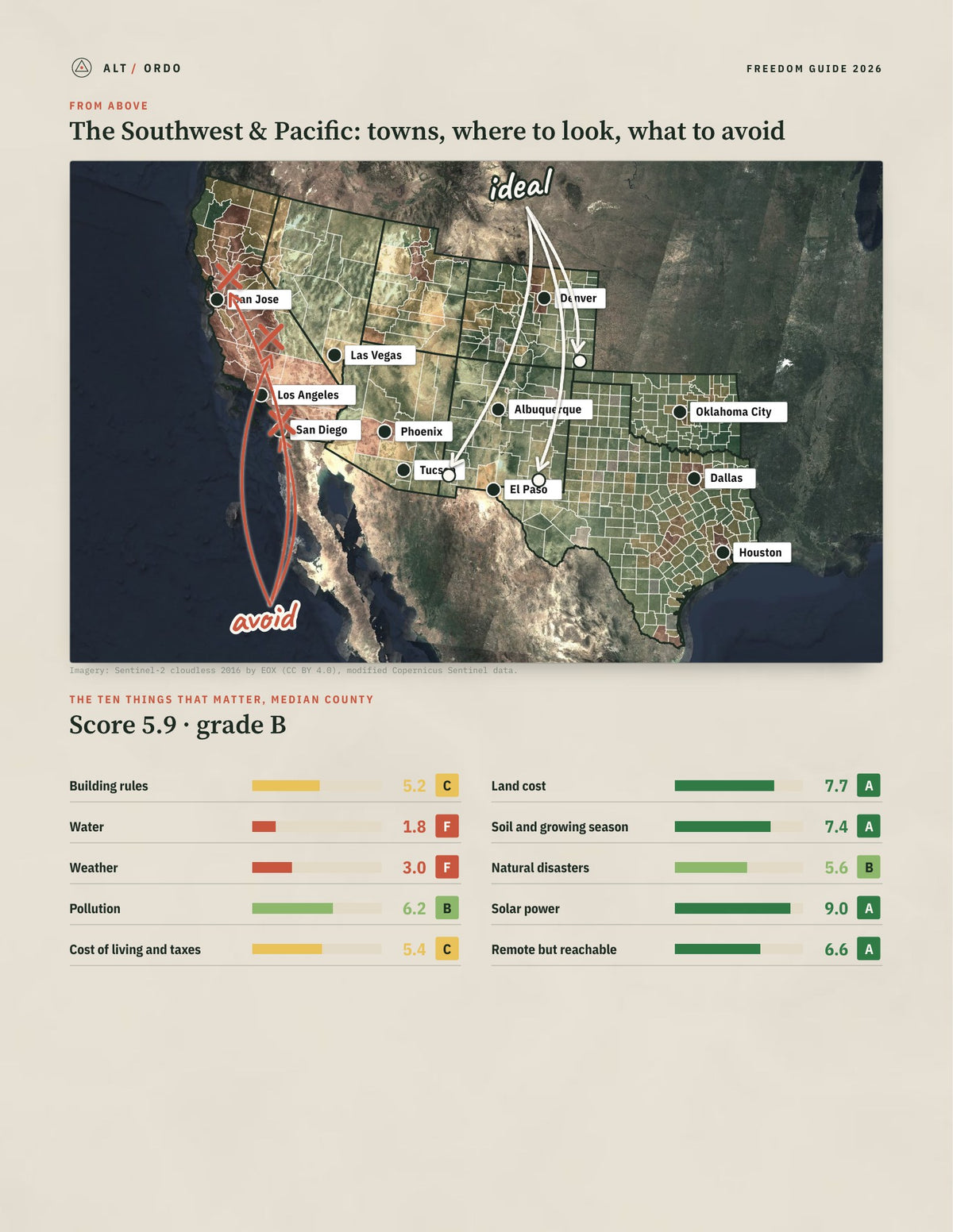 Southwest & Pacific Off-Grid Guide 2026: 12 States, 562 Counties from above