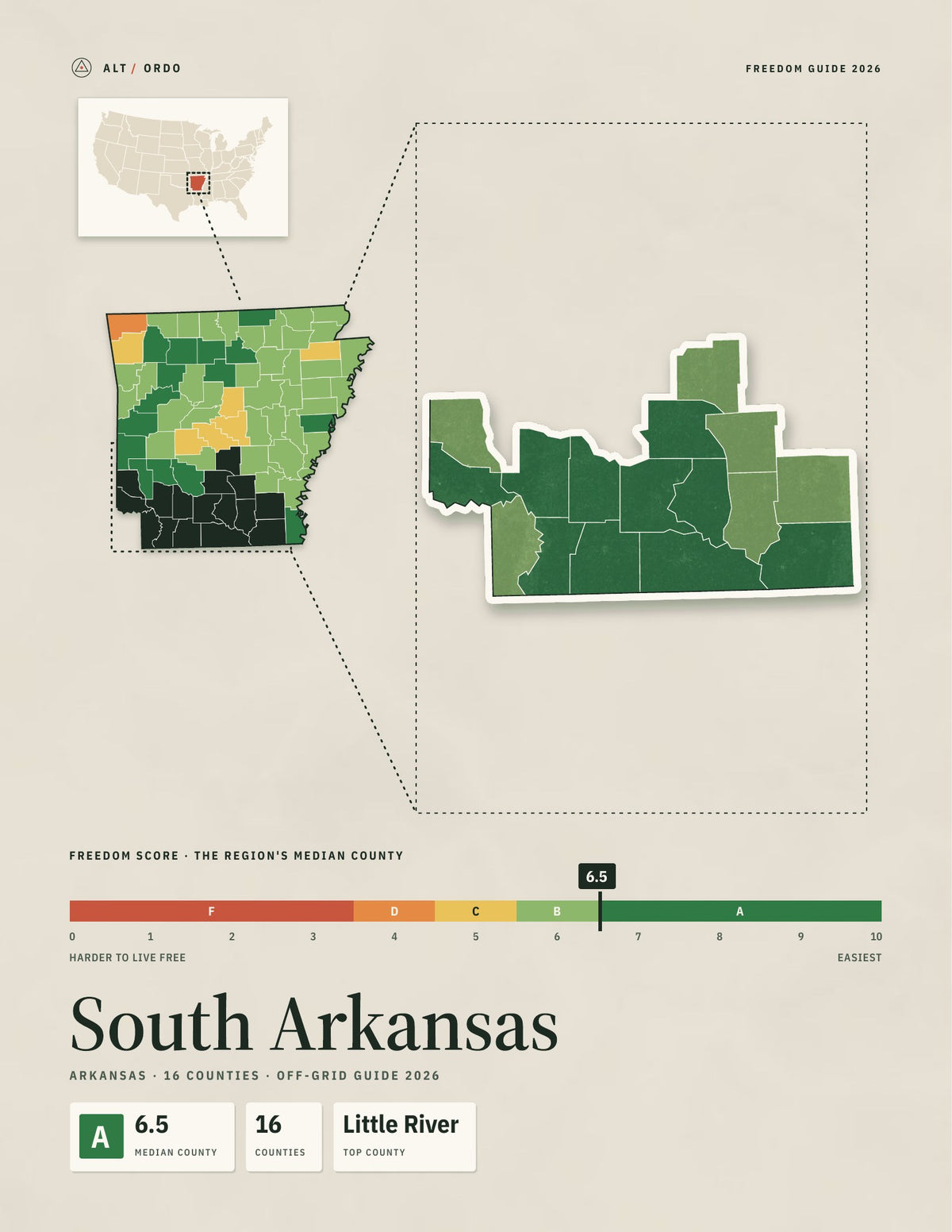 South Arkansas, Arkansas Off-Grid Guide 2026: 16 Counties Rated