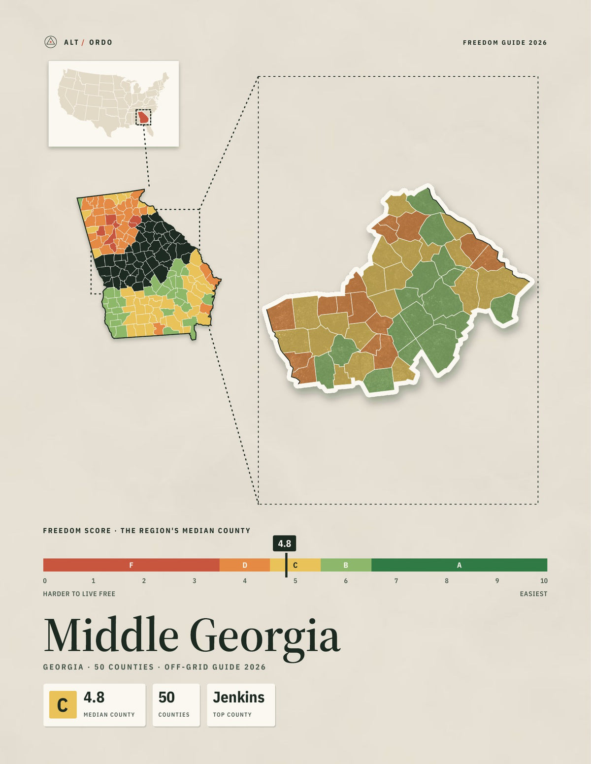 Middle Georgia, Georgia Off-Grid Guide 2026: 50 Counties Rated