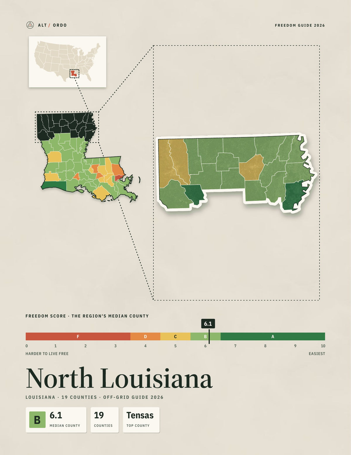 North Louisiana, Louisiana Off-Grid Guide 2026: 19 Counties Rated
