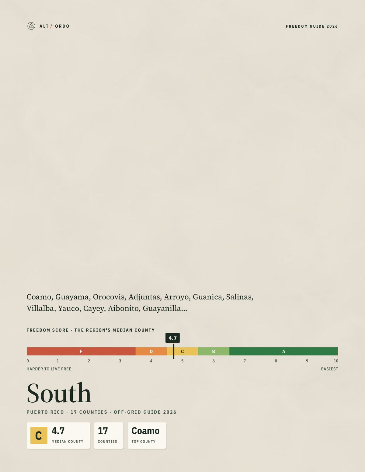 South, Puerto Rico Off-Grid Guide 2026: 17 Counties Rated