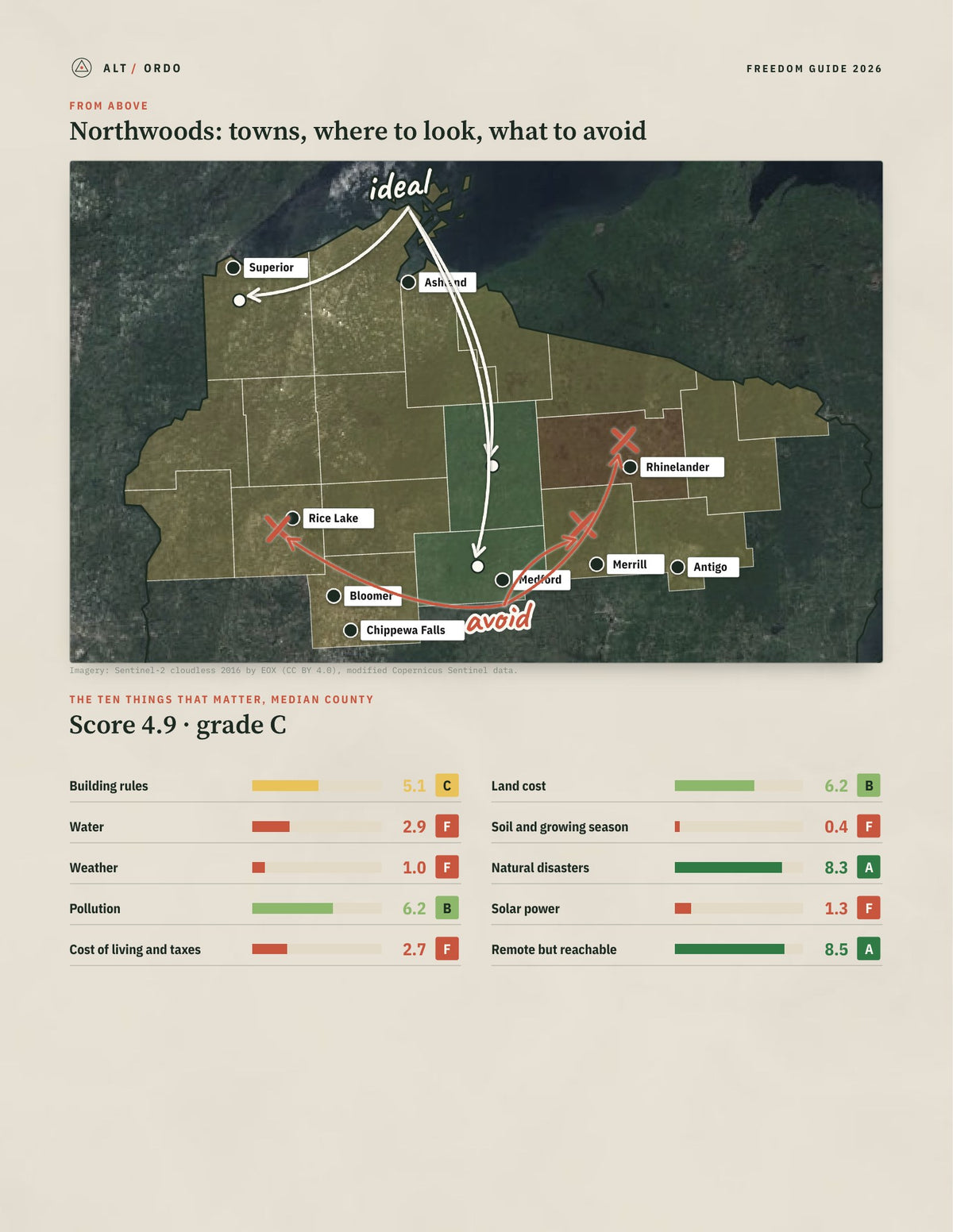 Northwoods, Wisconsin Off-Grid Guide 2026: 19 Counties Rated from above