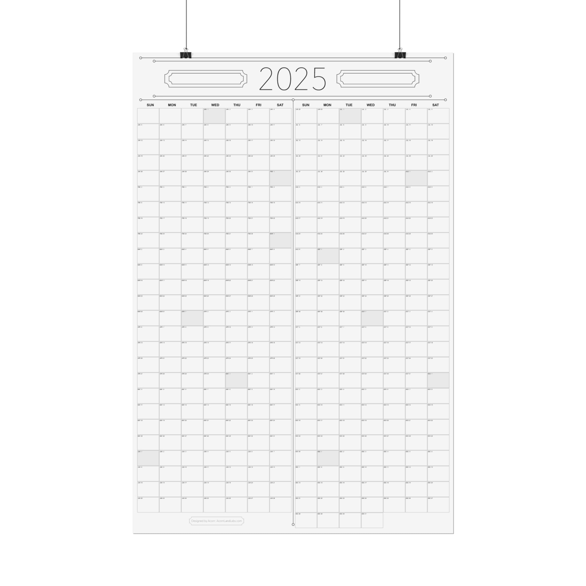 Giant 2x3 foot Paper Wall Calendar (Printed)