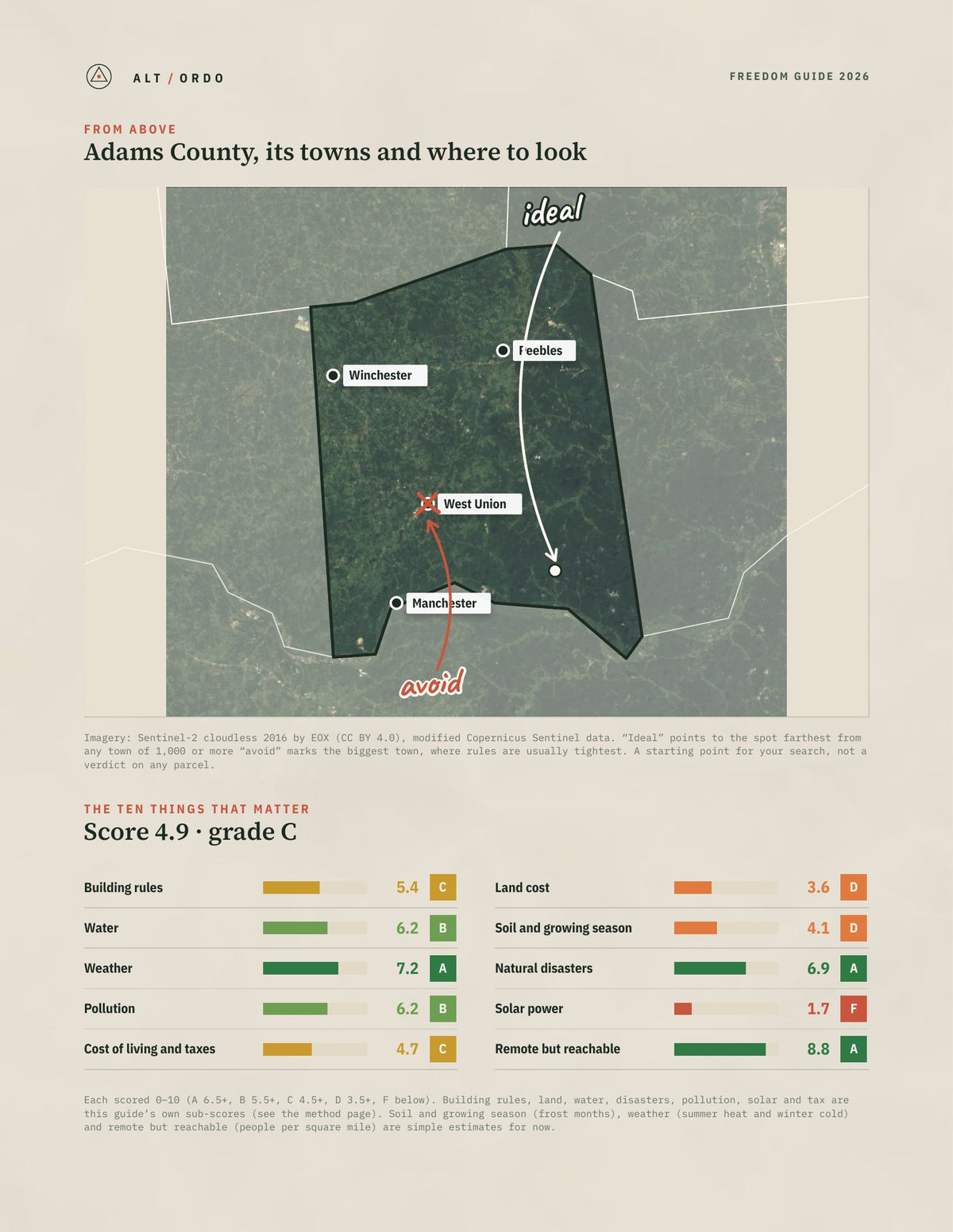 Adams County, Ohio Off-Grid Guide 2026 from above