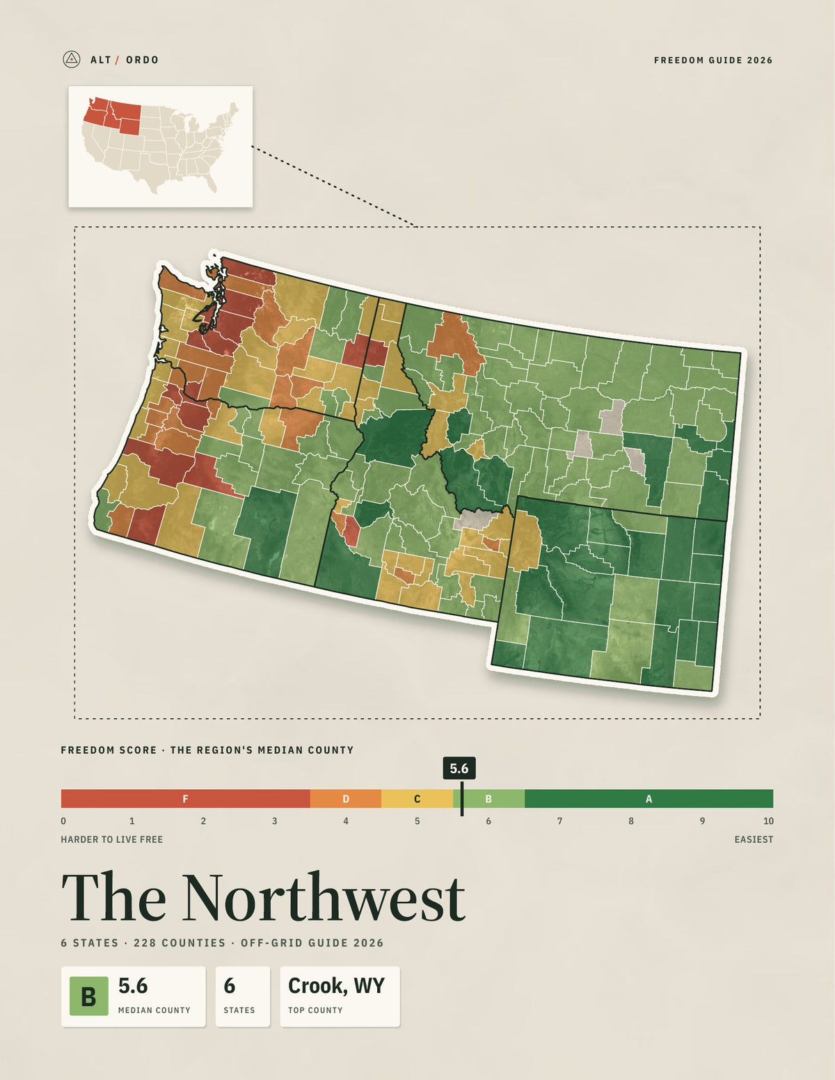 Northwest Off-Grid Guide 2026: 6 States, 228 Counties