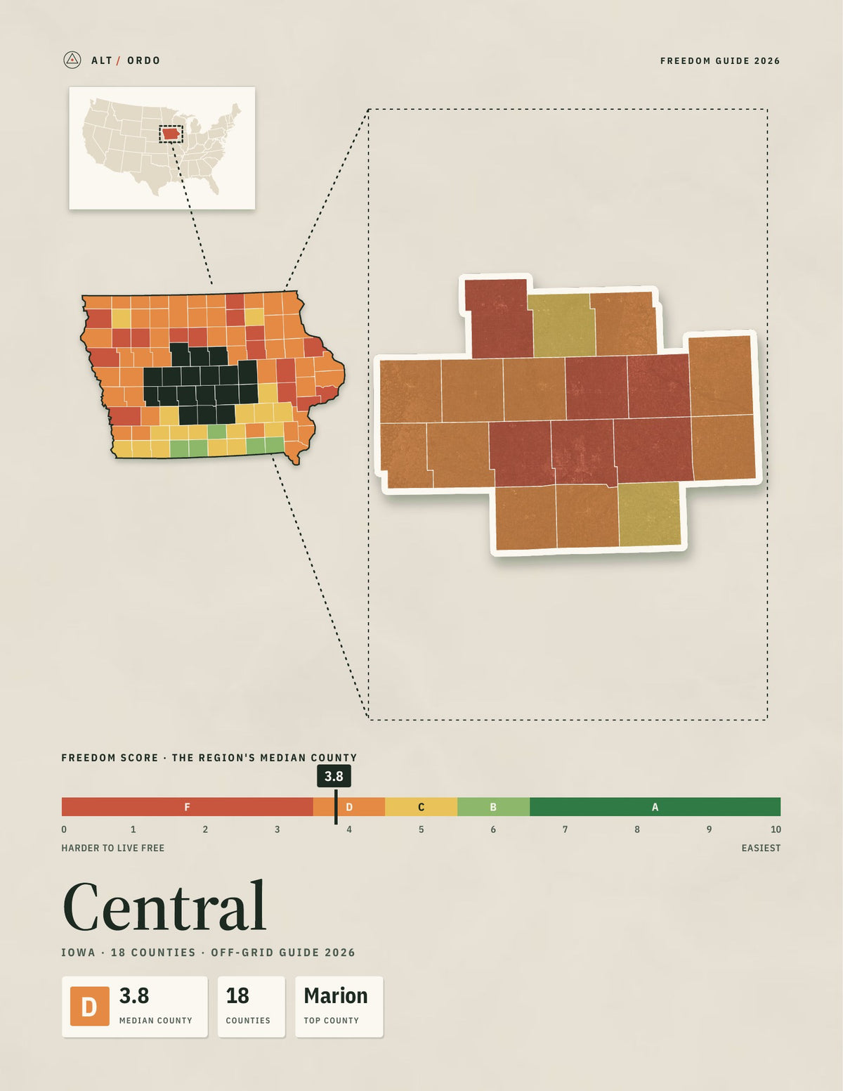 Central, Iowa Off-Grid Guide 2026: 18 Counties Rated