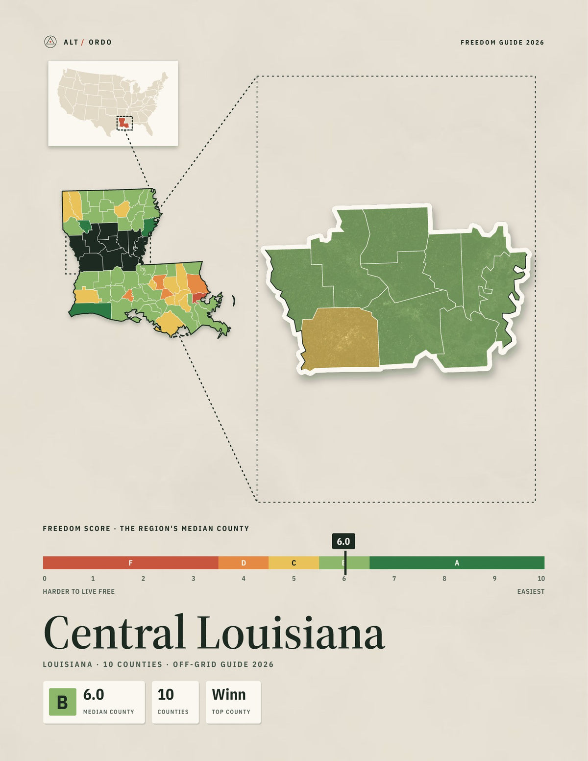 Central Louisiana, Louisiana Off-Grid Guide 2026: 10 Counties Rated
