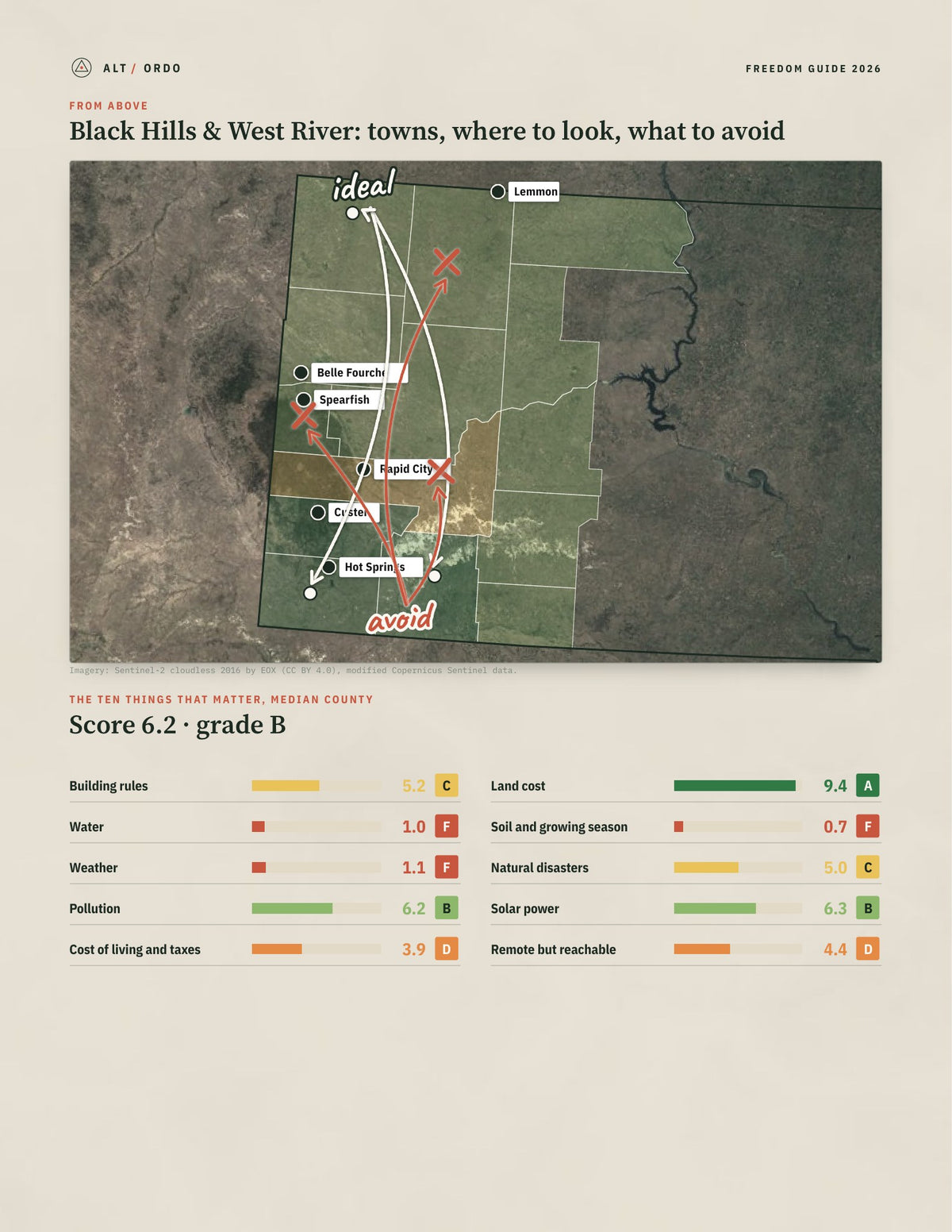 Black Hills & West River, South Dakota Off-Grid Guide 2026: 14 Counties Rated from above