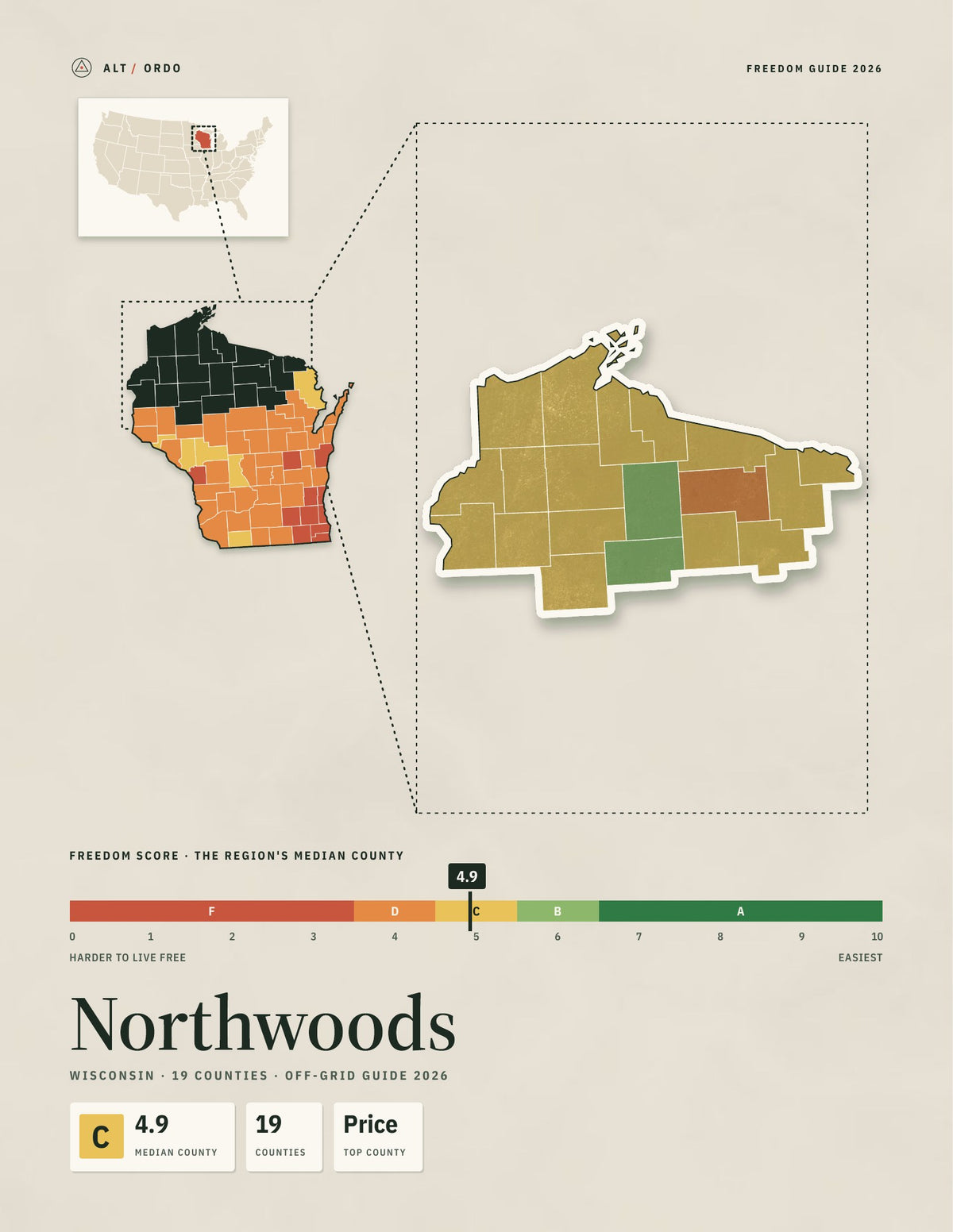 Northwoods, Wisconsin Off-Grid Guide 2026: 19 Counties Rated