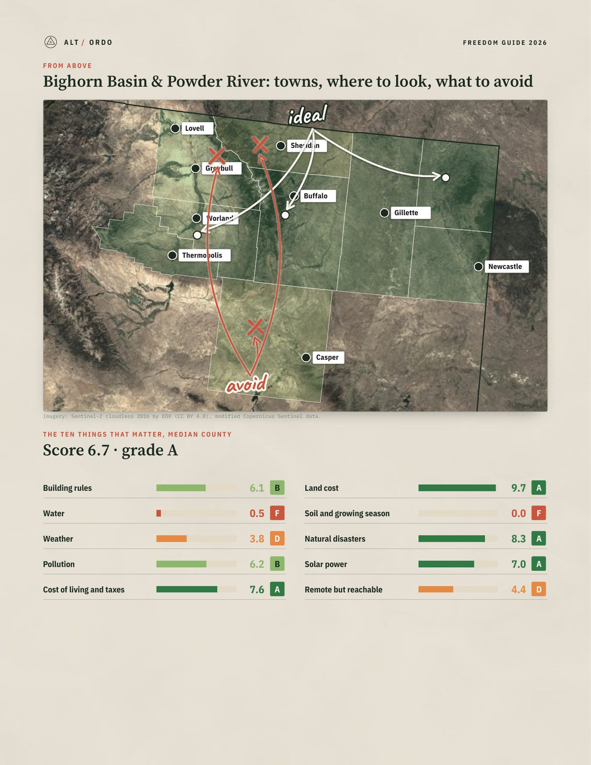 Bighorn Basin & Powder River, Wyoming Off-Grid Guide 2026: 9 Counties Rated from above