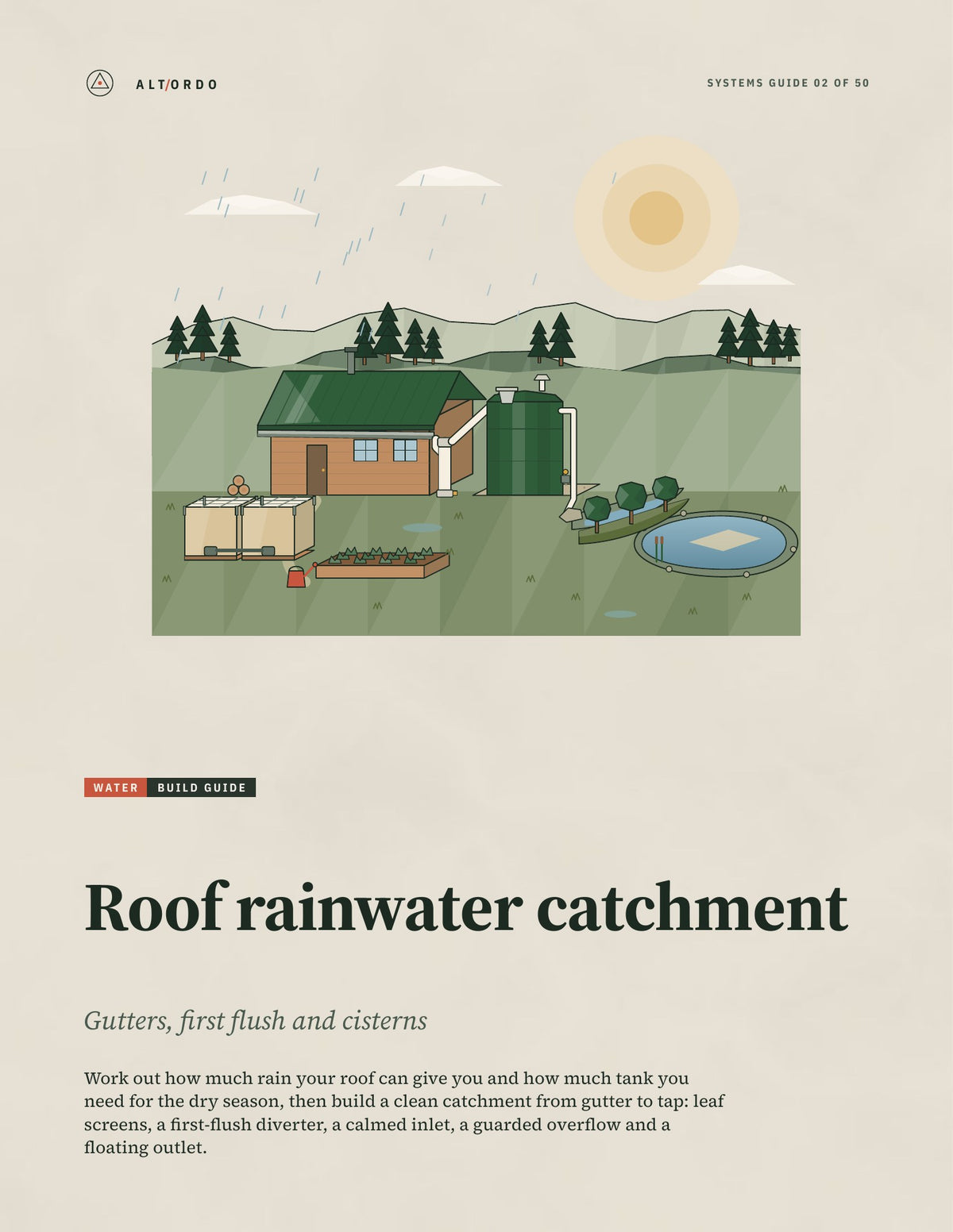 Roof rainwater catchment: Gutters, first flush and cisterns · Alt Ordo Systems Guide: cover